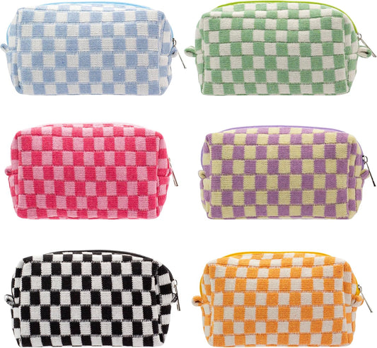 PAZIMIIK Checkered Makeup Bag for Purse Portable Zipper Make Up Pouch Small Cosmetic Case for Travel Accessories (6PCS Colorful)