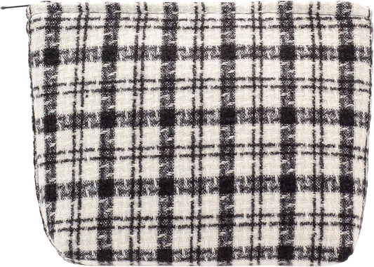 Makeup Bags for Purse Zipper Cosmetic Pouch Large Travel Canvas Make Up Organizer Tool Pouch for Women and Girls,Plaid Black